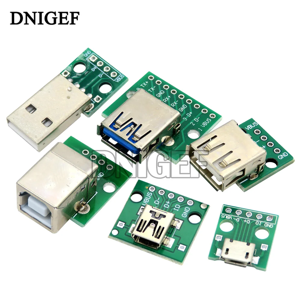Mini Micro USB A DIP Male USB 2.0 3.0 A Female USB B Connector Interface To 2.54Mm DIP PCB Converter Adapter Breakout Board