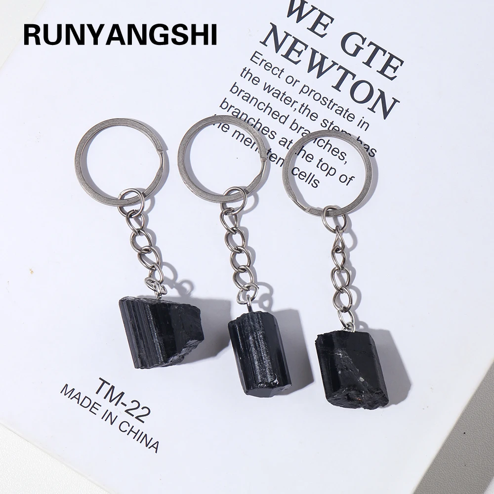 Natural Jet stone Crystal Key Ring Reiki Accessories Tourmaline Pendant Energy Bag Widgets Decorative Gifts