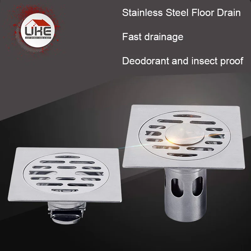 Stainless Steel Anti Odor Drain Barthroom Hair Strainer Water Sealed Floor Drain 10*10cm Self-sealing Dual-use Floor Drains Set