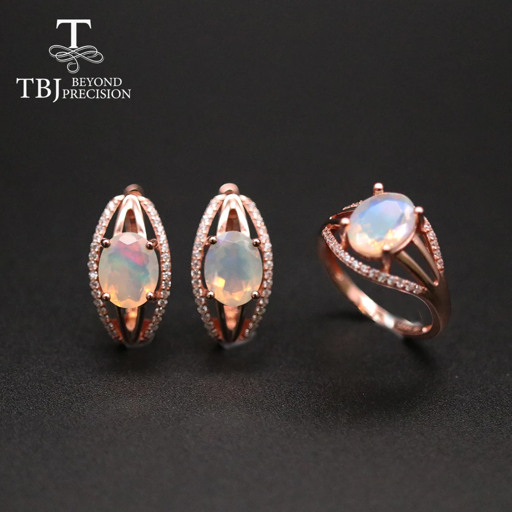 2026, Natural Opal jewelry set Oval cut 8*10mm 7.5ct clasp earring ring 925 sterling silver fine jewelry for women mom wife gift