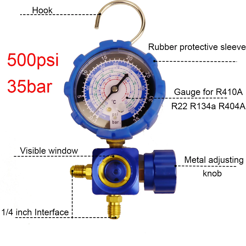 2021 Air Condition Gauge For R410A R22 R134a R404A Refrigerants Manifold Gauge Manometer Valve 800psi/500psi with Visual Mirror