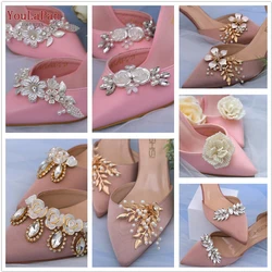 YouLaPan 2pcs/lot White Wedding Shoes Clips for Bride Wedding Flower Girl Golden Shoes Buckle  Flower Bridal High Heels Clips