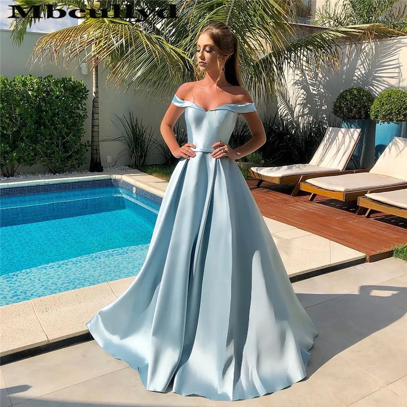 Mbcullyd Graceful Satin Prom Dresses For Women 2023 Sexy Off Shoulder Long Celebrity Evening Dress Gowns vestidos de graduacion