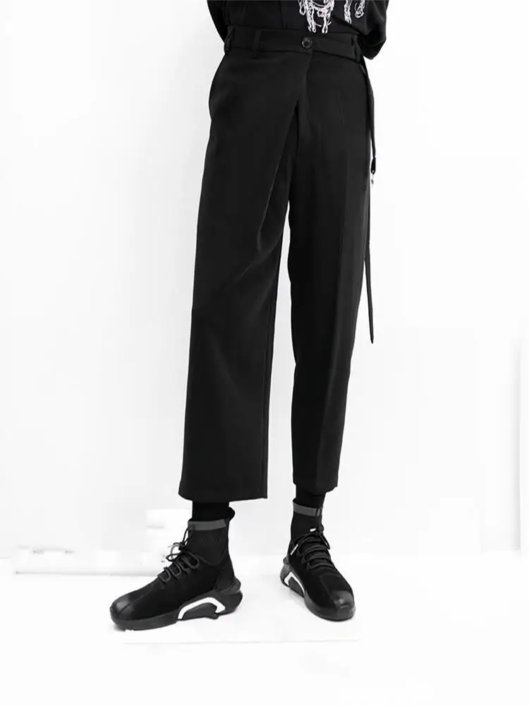 Large Size Men's Trousers Spring And Autumn New Asymmetrical Design Men's Leisure Nine Straight Leg Trousers