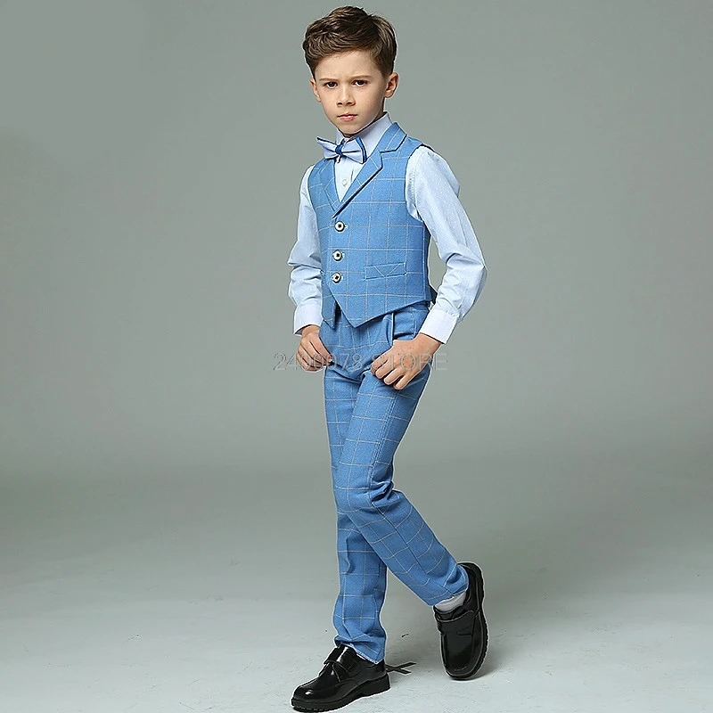 Brand Flower Boys Formal Suit Wedding School student campus Dress Gentleman Kids Vest Shirt Pant Bowtie 4Pcs ceremony Costume