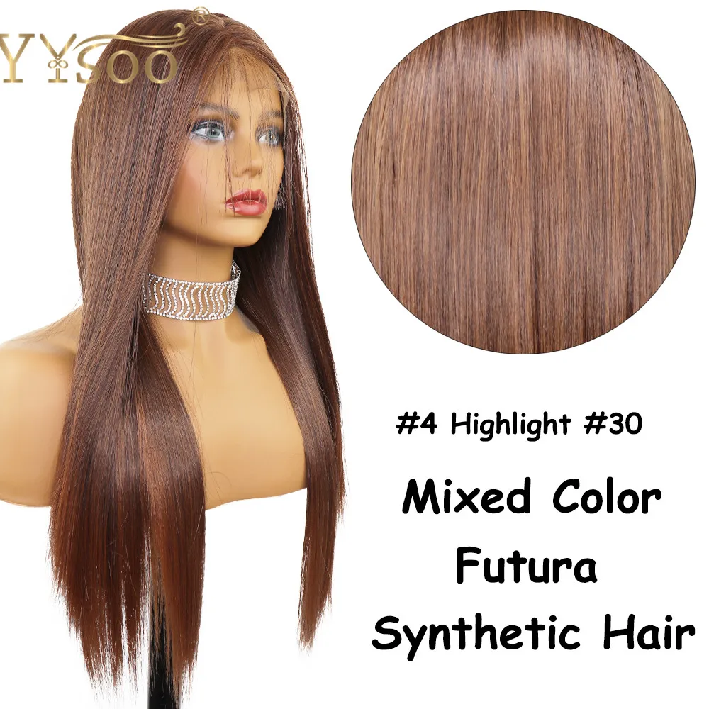 YYsoo Silky Straight Futura Synthetic Lace Front Wigs Highlights13x4 Long Glueless Ombre Lace Wig With Babyhair Heat Resistant