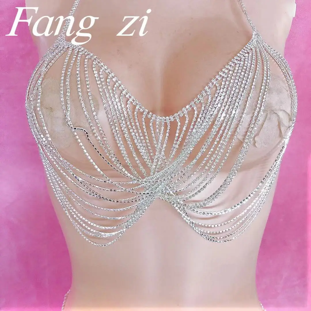 Fashion women shining crystal short top body chain sexy Rhinestone open back fringe Bra Bikini Top Beach Party jewelry accessori