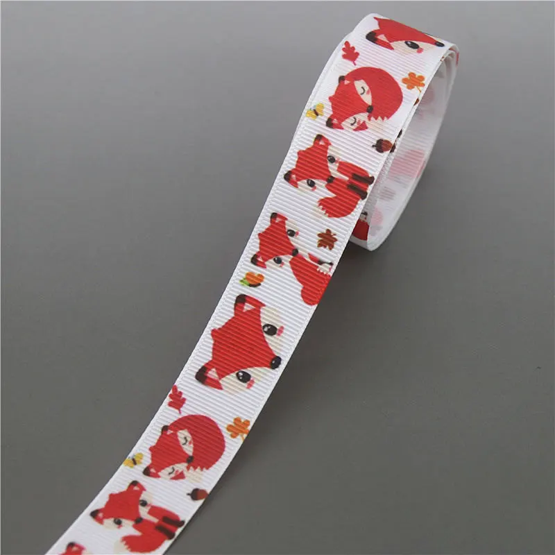 DHK 5yards fox animals Printed Grosgrain Ribbon Accessory Hairbow Headwear Decoration DIY Wholesale OEM E1736