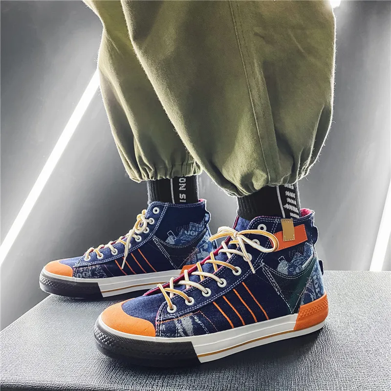 New Summer 2021 Denim Canvas Shoes Men\'s Korean Fashion Casual High-Top Student Shoes Fashion Casual Shoes