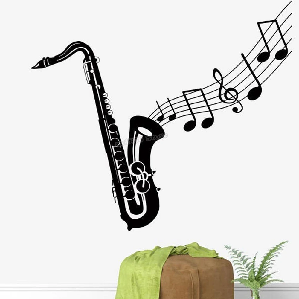 Saxophone Music Notes Wall Decal Music Wall Decor Music Instrument Wall Decal Vinyl Stickers for Music Room Decor Mural B696 