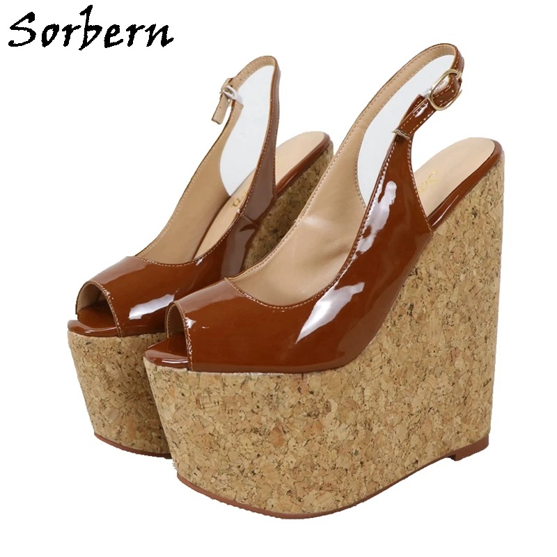 

Sorbern Black Patent Slingbacks Shoe Pump Wedge High Heels Platform Peep Toe Luxury Designer Shoes Plus Size Slingback Shoes