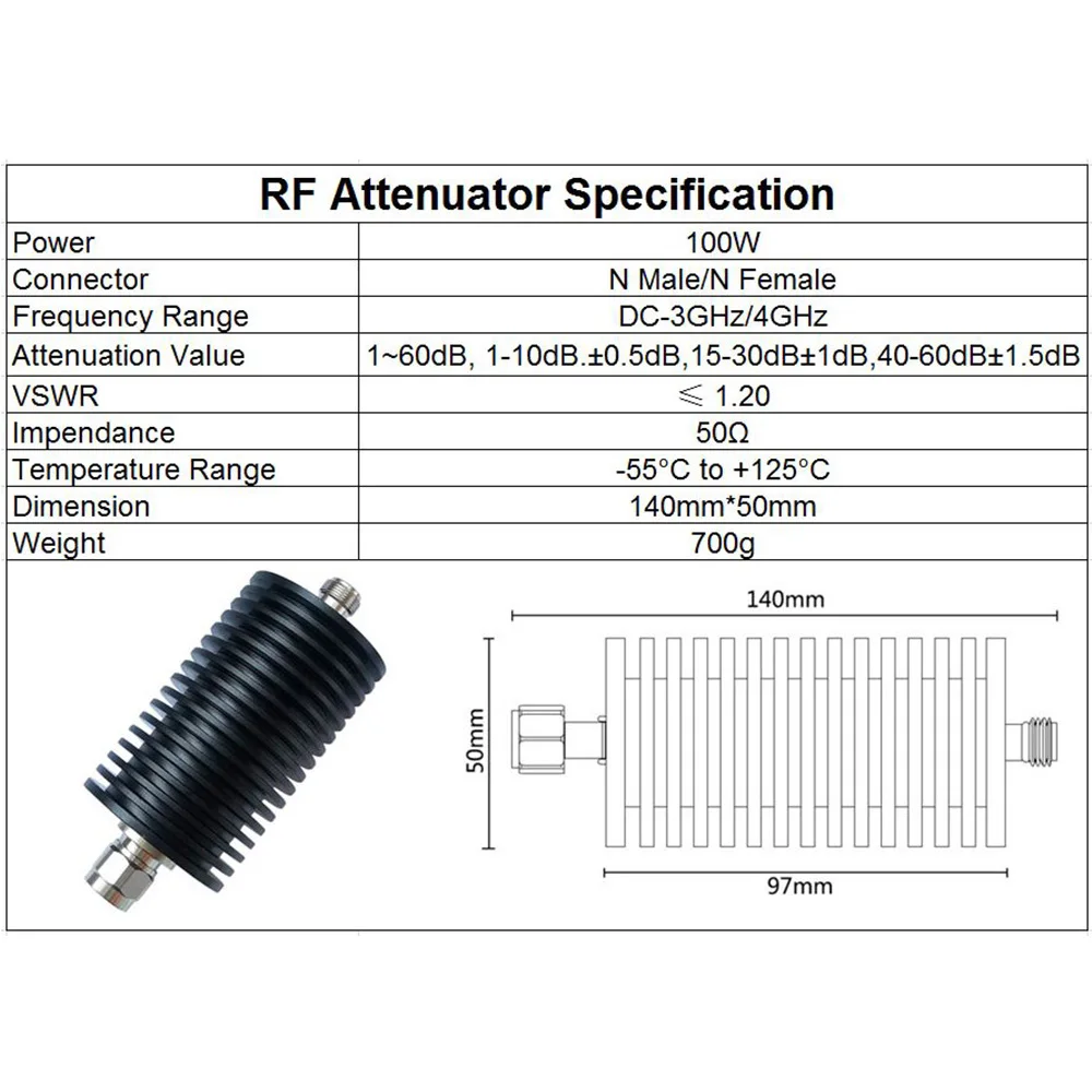 Imagem -03 - Bevotop Atenuador Wireless de 100w 60 Ghz 10 15 20 30 40 50 60db n Plugue Macho para Fêmea Conector de Energia