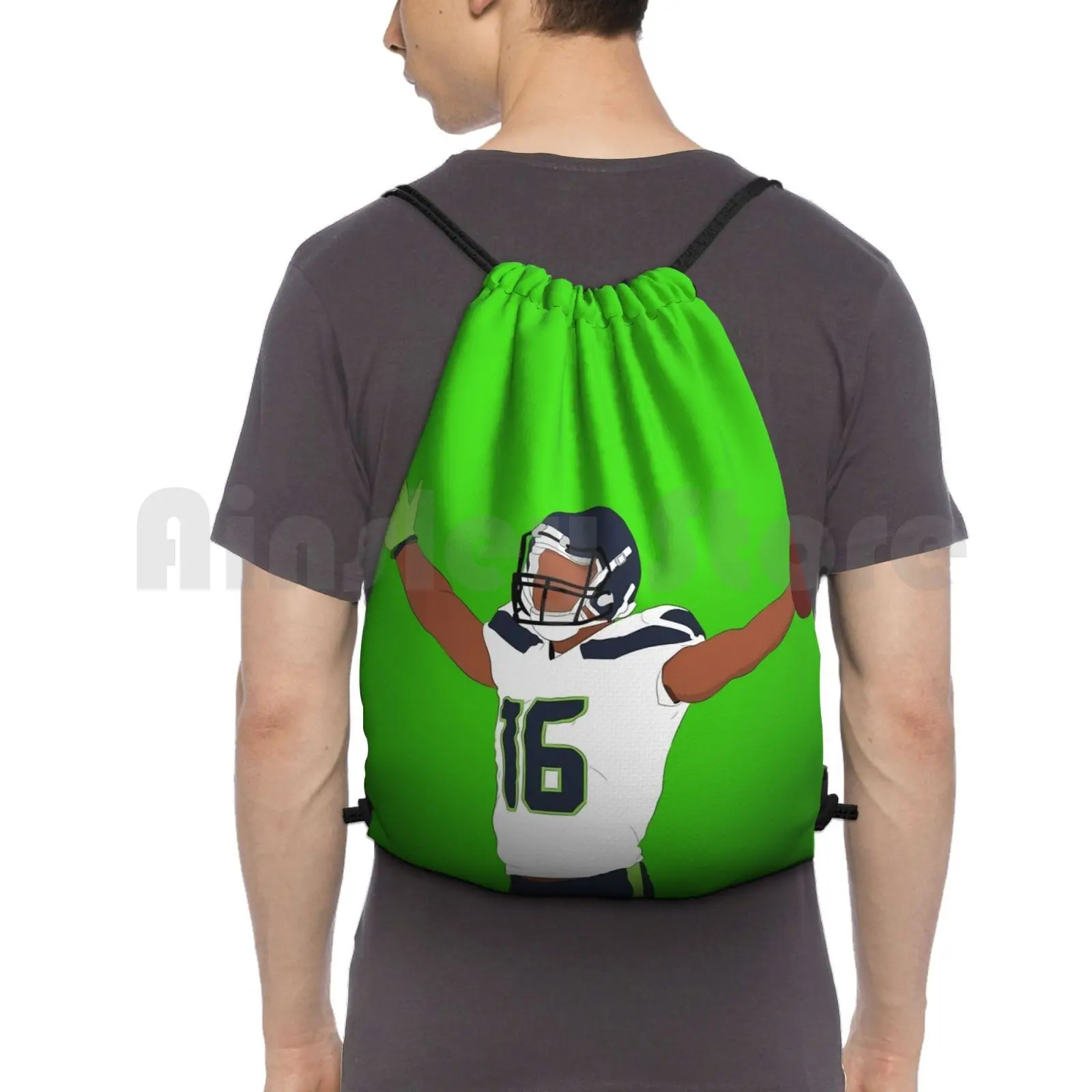 Hot Lockett Backpack Drawstring Bag Riding Climbing Gym Bag Sports Football Seattle 49ers Todd Gurley Russell Seahawks Tyler