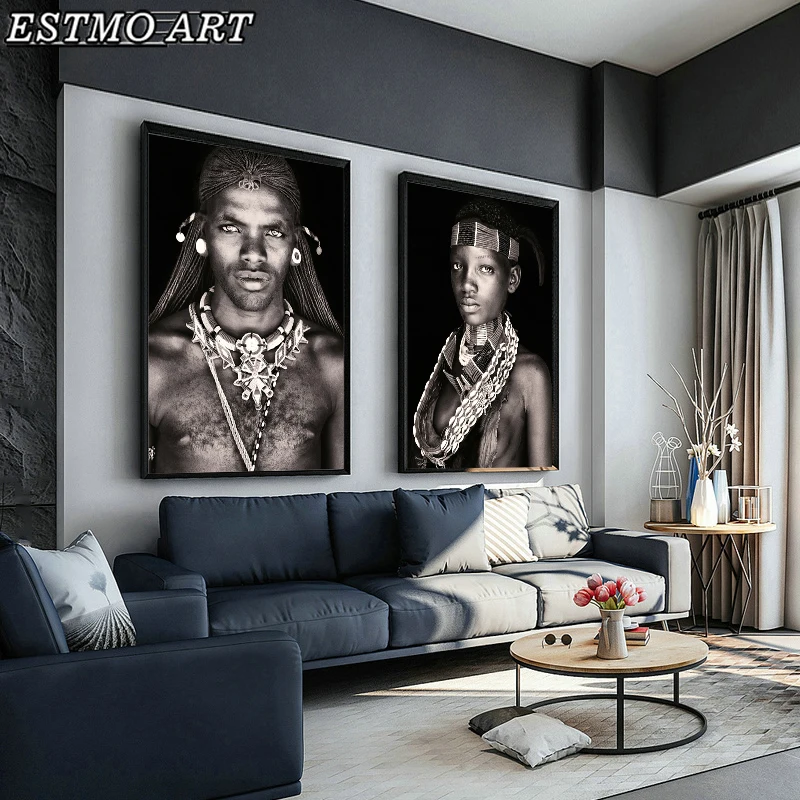 African Tribes Black Nude Men and Women Canvas Painting Creative Personality Modern Art Poster WALL HOME DECOR Character Picture