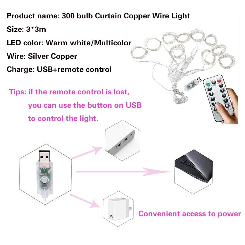 3M LED dize işıklar noel dekorasyon uzaktan kumanda USB düğün Garland perde lamba tatil yatak odası ampul açık peri