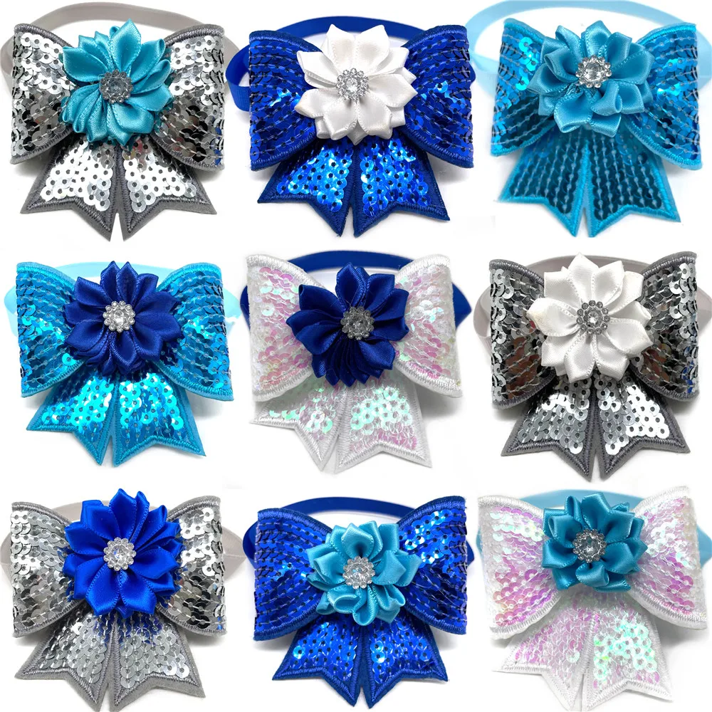 50/100pcs Winter Dog Accessories for Small Dogs Pet Dog Cat Bow Tie Sequins Style Bowknot Adjustable Pet Collar Bow Tie Necktie