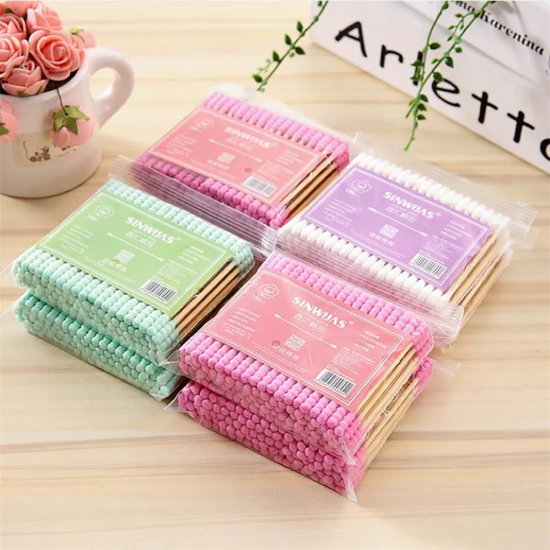 100 Pcs/Pack Colorful Double Head Cotton Swab Sticks Female Makeup RemoverCotton Buds Tip For Medical Nose Ears Cleaning