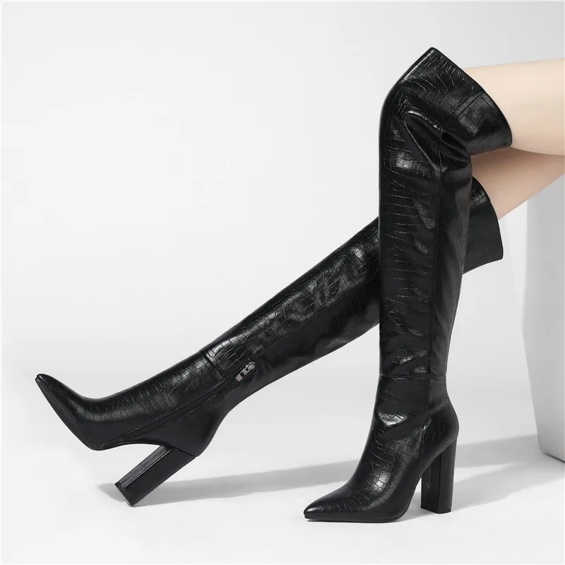 Lasyarrow 2020 New Arrival On Sale women shoes Over-the-knee Pointed Toe Boots Elegant Side Zip Square Thick Heels Shoes