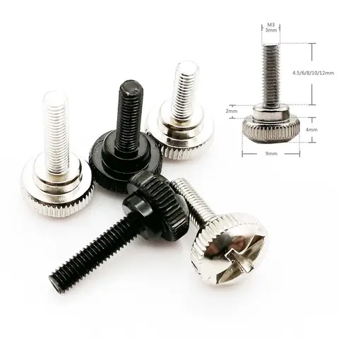 10pcs M3x4.5/6/8/10/12mm Carbon Steel Slotted Phillips Head PC Computer Case Cover Hand Tighten Thumbscrew Thumb Bolt Screw DIY