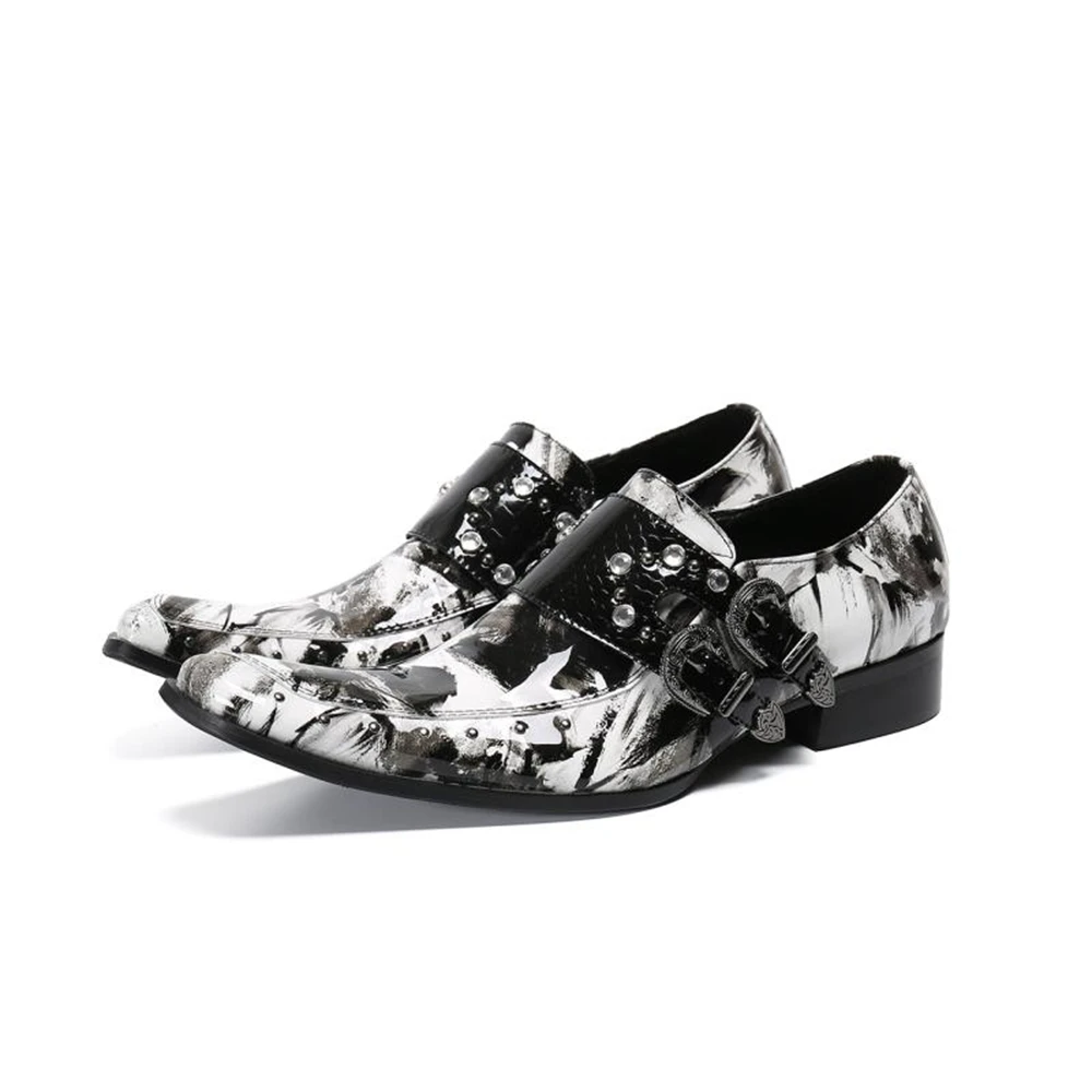

Men Elegant Printing Brogue Formal Genuine Leather Pointed Toe Buckle Slip On Business Dress Shoes 2025