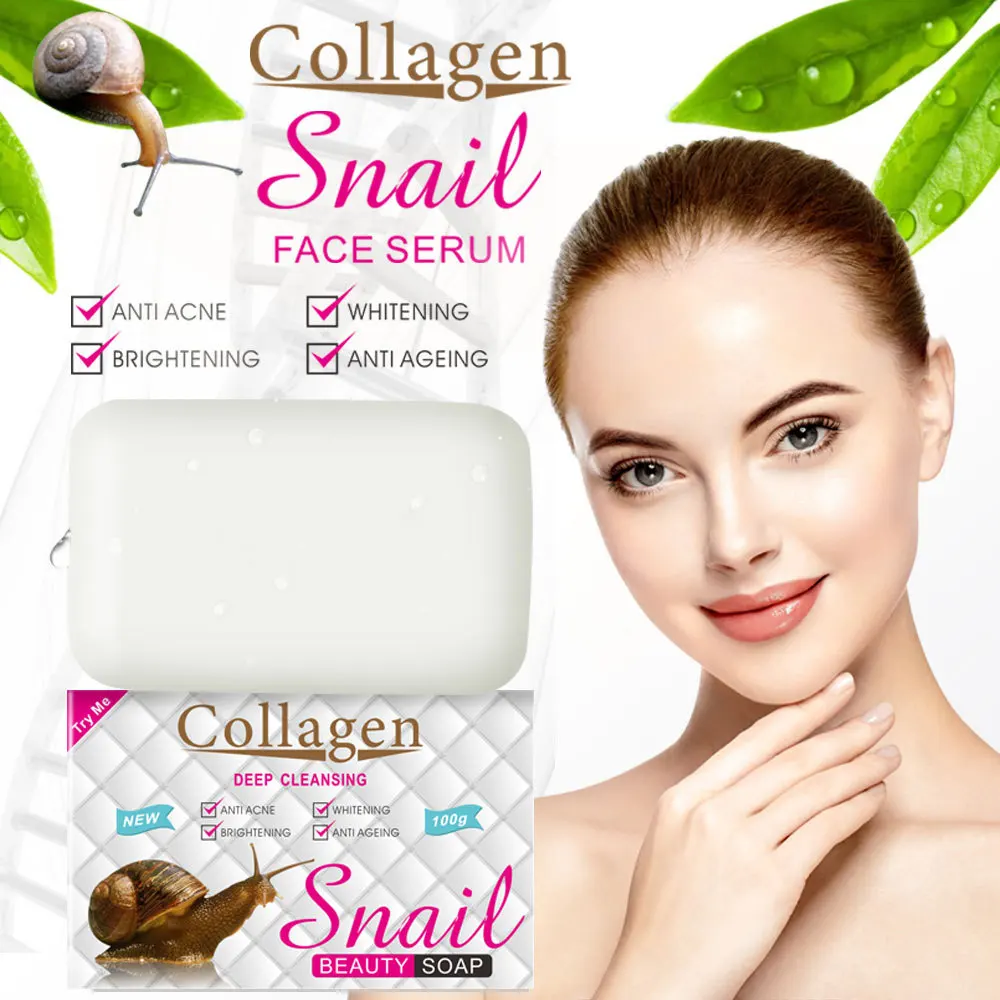 Collagen Snail Face Serum Soap Handmade  Deep Cleaning Repair Anti Aging Anti Acne Nourish Whiten Brighten Moisture Skin Care