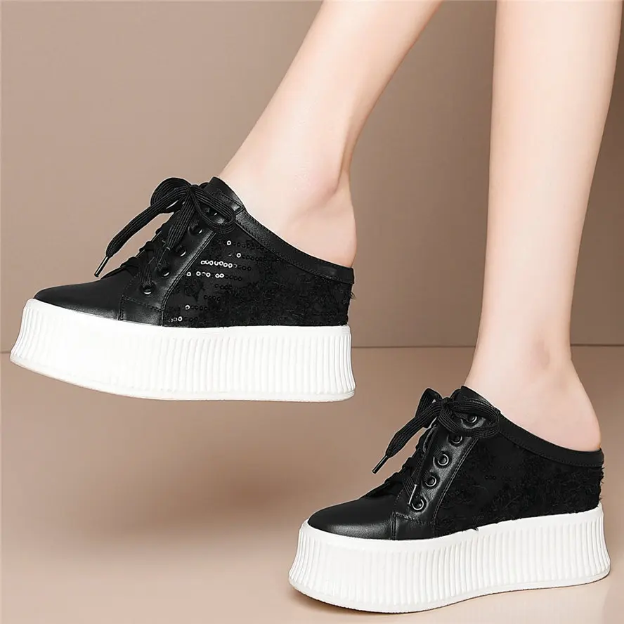 

Platform Pumps Shoes Women Genuine Leather Wedges High Heel Gladiator Sandals Female Round Toe Fashion Sneakers Casual Shoes