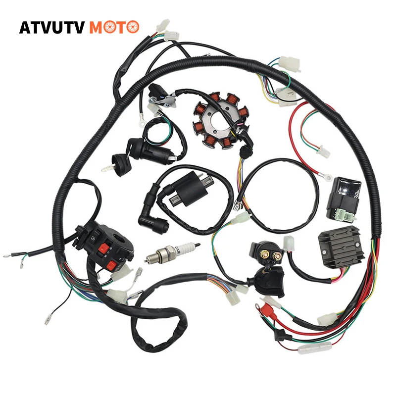 Wiring Harness Kit Electrics Stator 8 Coil CDI For ATV Quad 4 Four Wheelers CG125 150CC 200CC 250CC Go Kart Dirt Pit Bikes