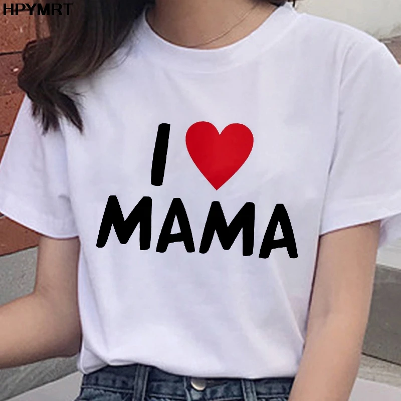 

Футболка женская с принтом «I love Mama», топ с графическим принтом на день матери, в стиле Харадзюку, одежда в подарок, лето 2020