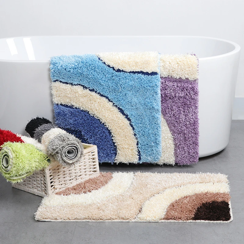 Geometric Style Bathroom Mat, Rectangular Bathroom Carpet, Toilet Mat Set, Water Absorption Bath Mat, 3 Pcs