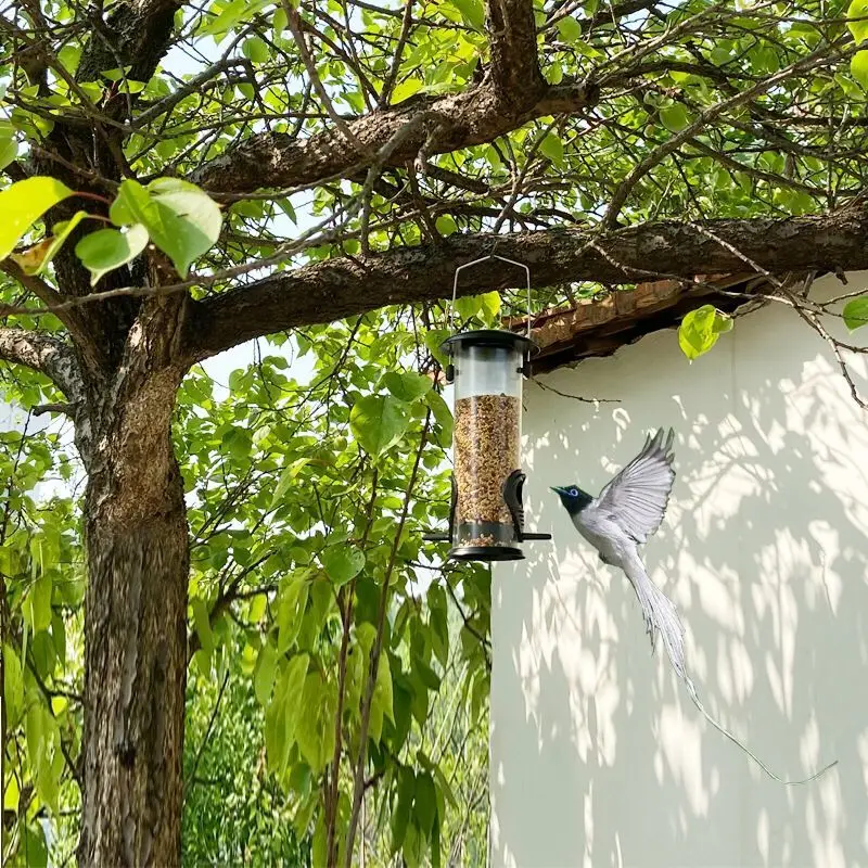 Hanging Bird Feeder Windproof Rainproof Holder Black Round Metal Style Refillable Bird Feeder Large Food Ring