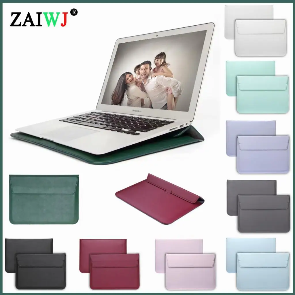 

PU Leather Laptop Sleeve Bag For Macbook XiaoMi Air 13 M1 A2337 Pro 13.3 16 15 12 inch Case for Huawei Matebook 14 Stand Cover