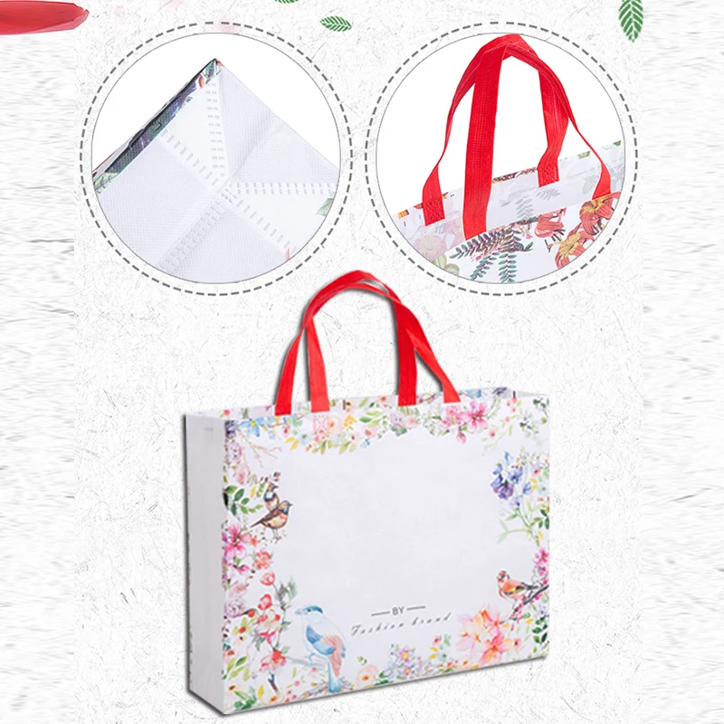 1PC Flower Print Foldable Shopping Bag Reusable Eco Shopper Bag Large Women Storage Tote Pouch Non-Woven  Grocery Shopping Bags