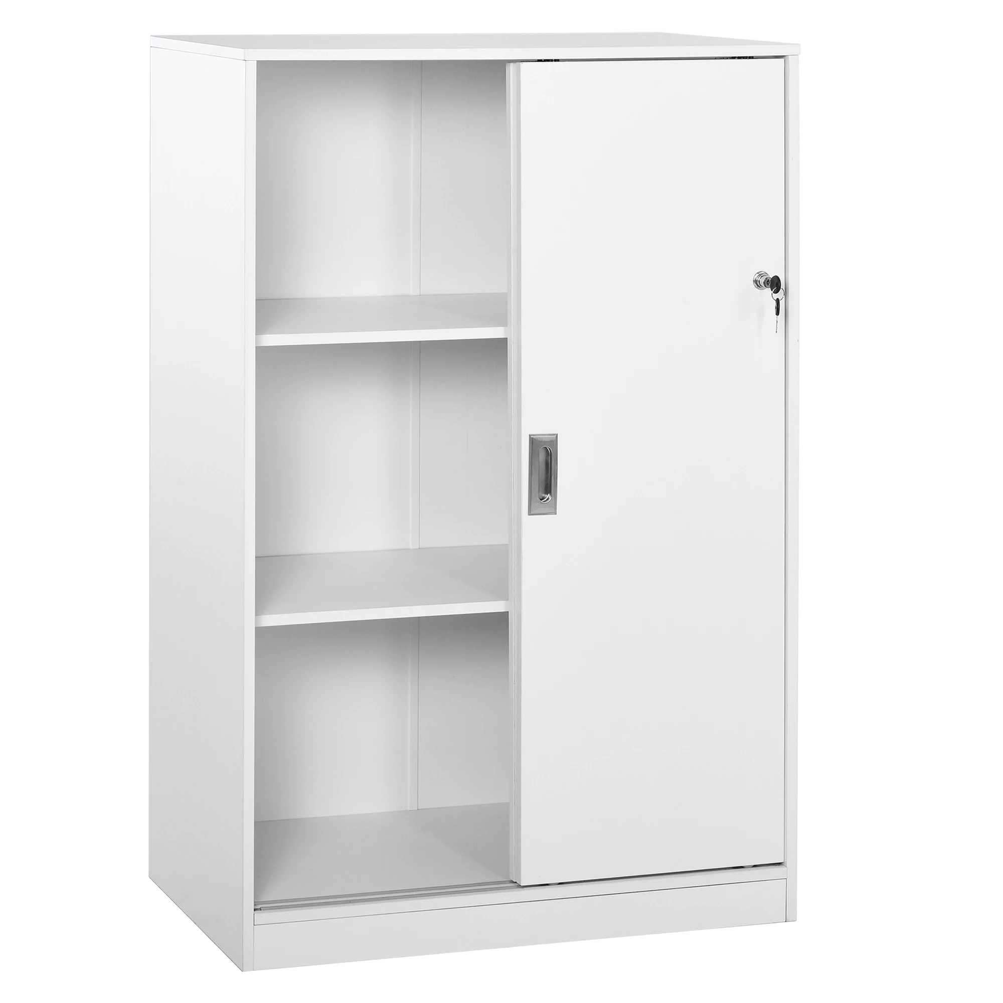 HOMCOM practical office cabinet with 2 sliding doors lockable and 3 shelves 80x40x120 cm White