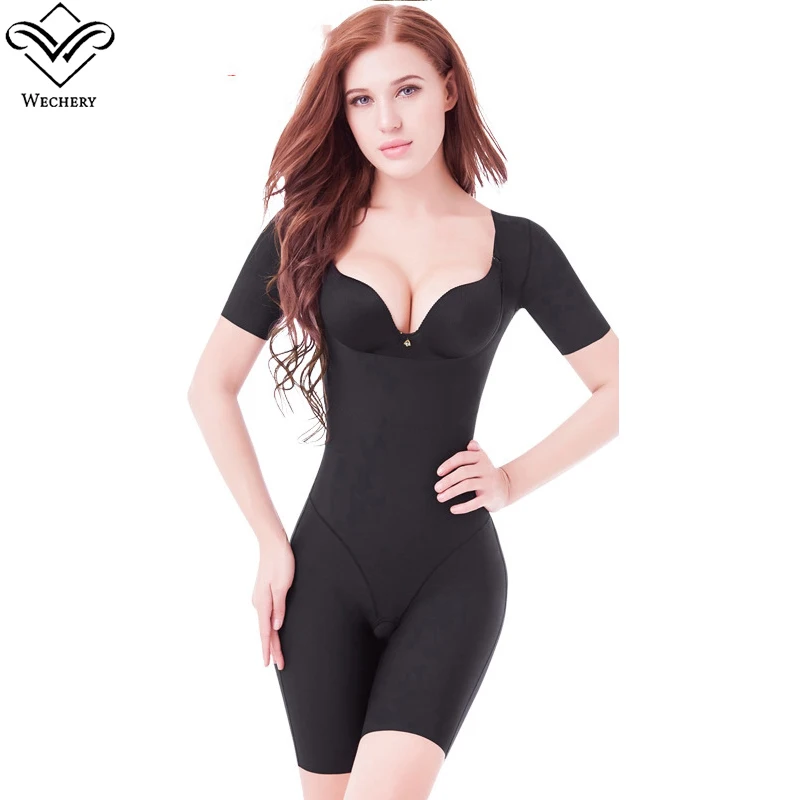 

Wechery Shaper Slimming Underwear Female Postpartum Bodysuit Open Crotch Midi Sleeve Spandex Shapewear Waist Corset Girdle