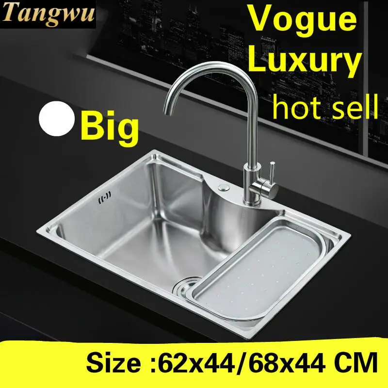 

Free shipping Apartment luxury kitchen single trough sink do the dishes high quality 304 stainless steel hot sell 62x44/68x44 CM