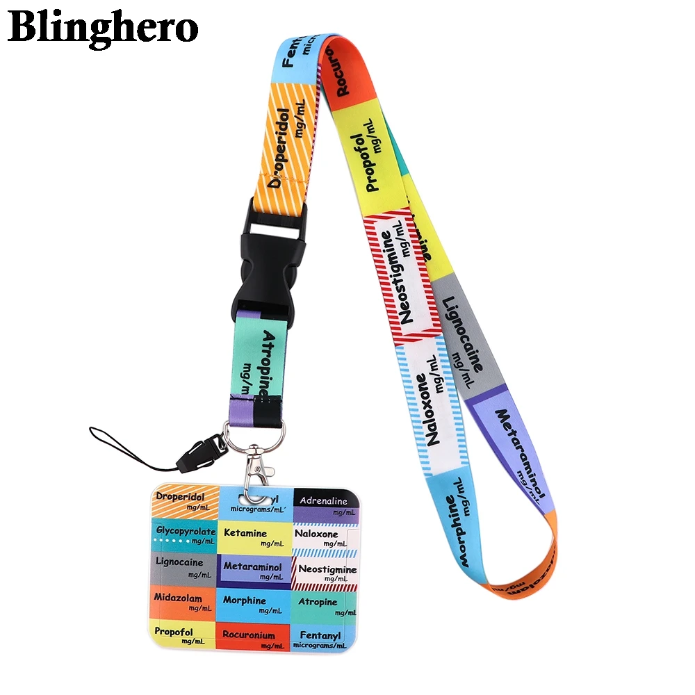 CB464 Critical Care ICU Anesthetics Cartoon Medical Series Lanyards Key Chain Neck Straps Badge Holder Keyring for Doctors Nurse