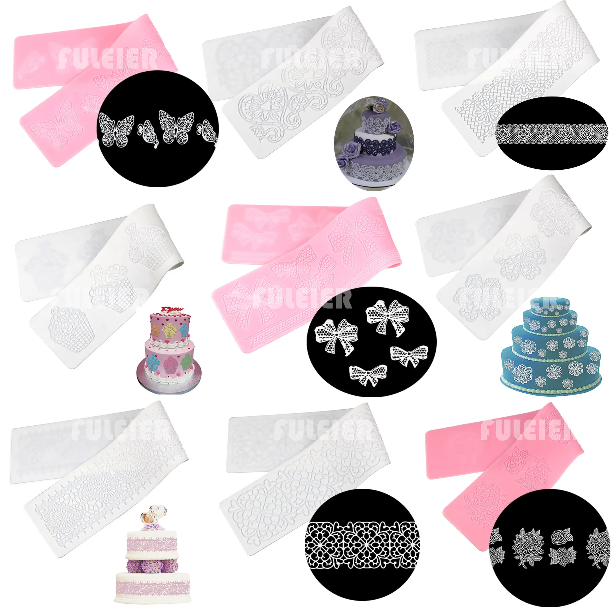 

11 Style Silicone Mold Lace Mat Fondant Cake Decorating Tools Biscuits Cupcake Sugar Lace Wedding Cake Baking Mat