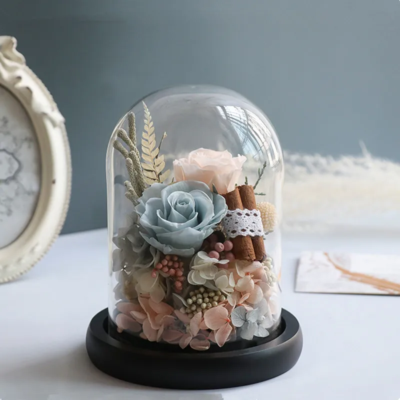 

2sets/pack 10*12cm Small Size Black Base Glass Dome Vase Home Decoration Transparent Cover DIY Gift Wedding Prop
