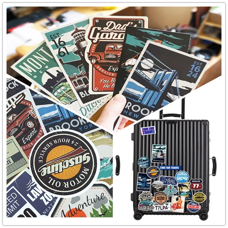 

40Pc Waterproof Vinyl Stickers Outdoor Travel Stickers Pack Decals of Vintage Stickers for Luggage Skateboard Motorcycle Luggage