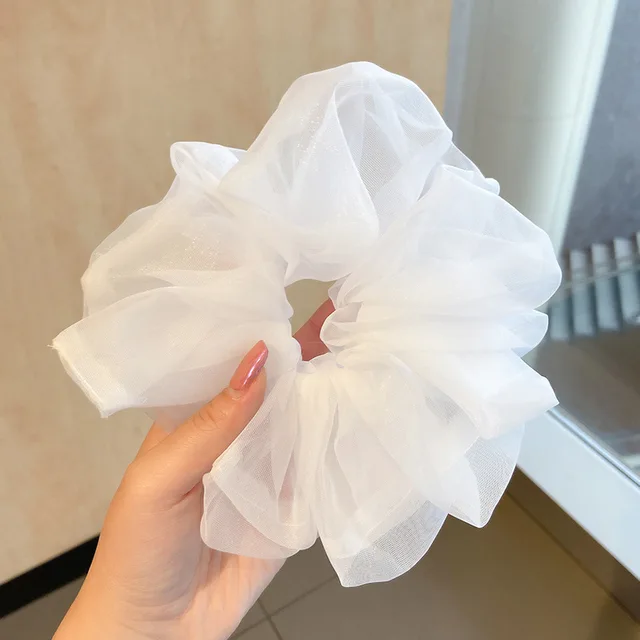 Organza Silk Dream White Scrunchies Ponytail Holder Lady Large Hair Ring Luksusowe akcesoria do włosów Haftowane wiśniowe kółko do włosów