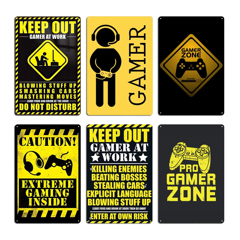 Warning Gamers Warning Caution Funny Metal Signs pub Kitchen Wall Decor Gamer Zoom Tin sign Gamer At Work Home Decor Posters