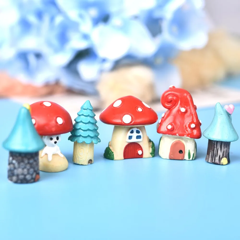 3pcs/Set Vintage Blue Mini Mushroom House Miniature Mini Craft Fairy Garden Micro Landscaping Decor Home Decoration Accessories