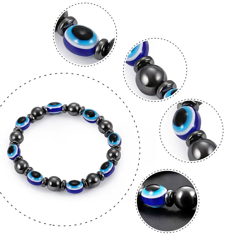 New Arrival Turkish Evil Eyes Bracelet Hematite Stone Therapy Health Care Magnetic Bangle Yoga Bracelets for Women Men Jewelry