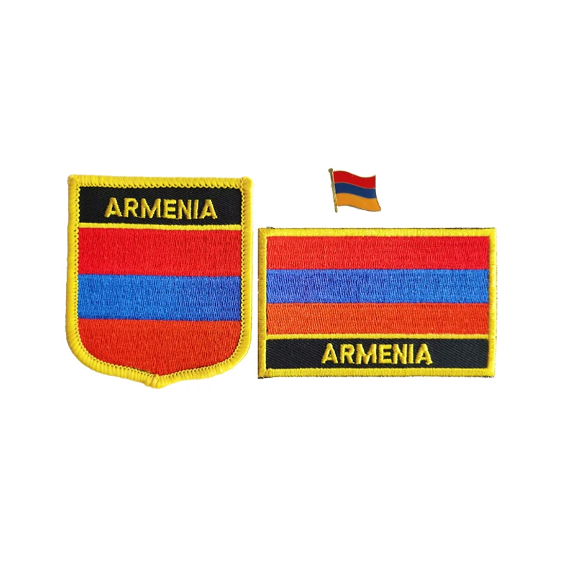 Bandiera nazionale dell\'armenia ricamo patch distintivo scudo forma quadrata Pin un Set sulla decorazione zaino bracciale in tessuto