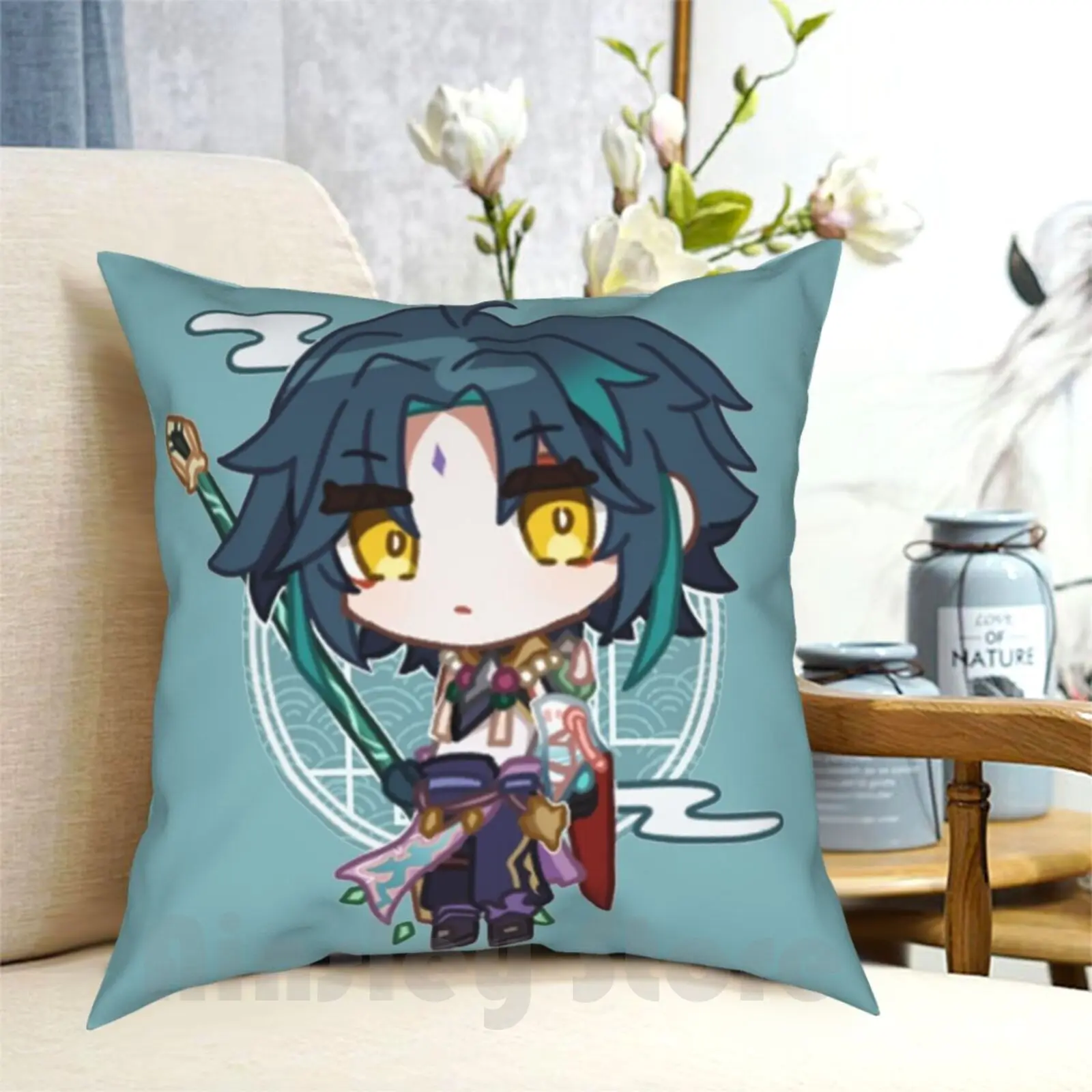 Genshin Impact Chibi Xiao Pillow Case Printed Home Soft DIY Pillow cover Genshin Impact Xiao Xiao Chibi Liyue Xiao