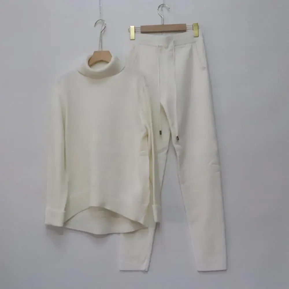 Due pezzi di lusso da donna 45% Cashmere 30% abiti di lana dolcevita femminile visone caldo Cashmere top in maglia set di pantaloni di lana F2489