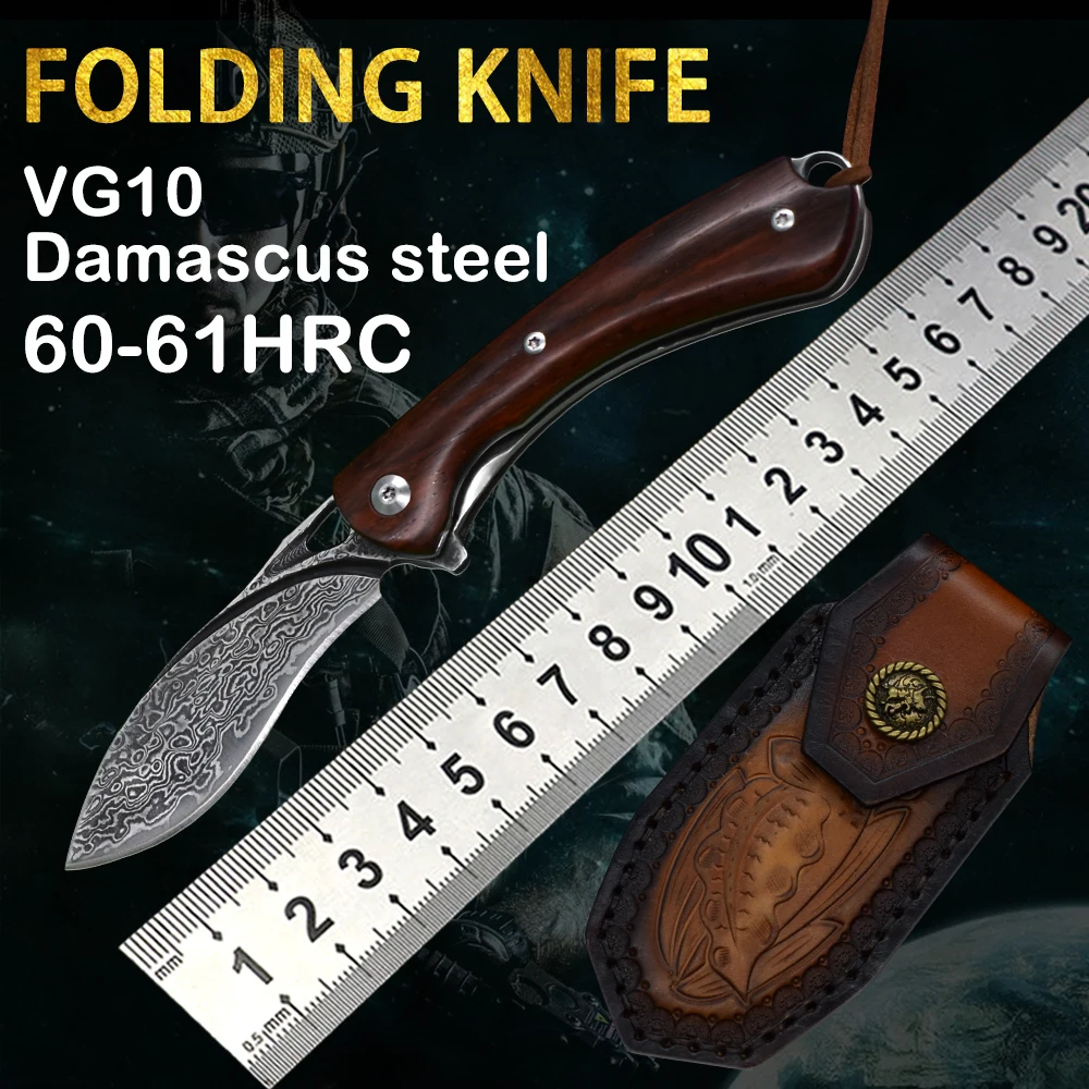 

Outdoor Folding Knife Vg10 Damascus Steel Survival Tactics Camping Hunting Self-Defense Practical Multifunctional Knife Edc