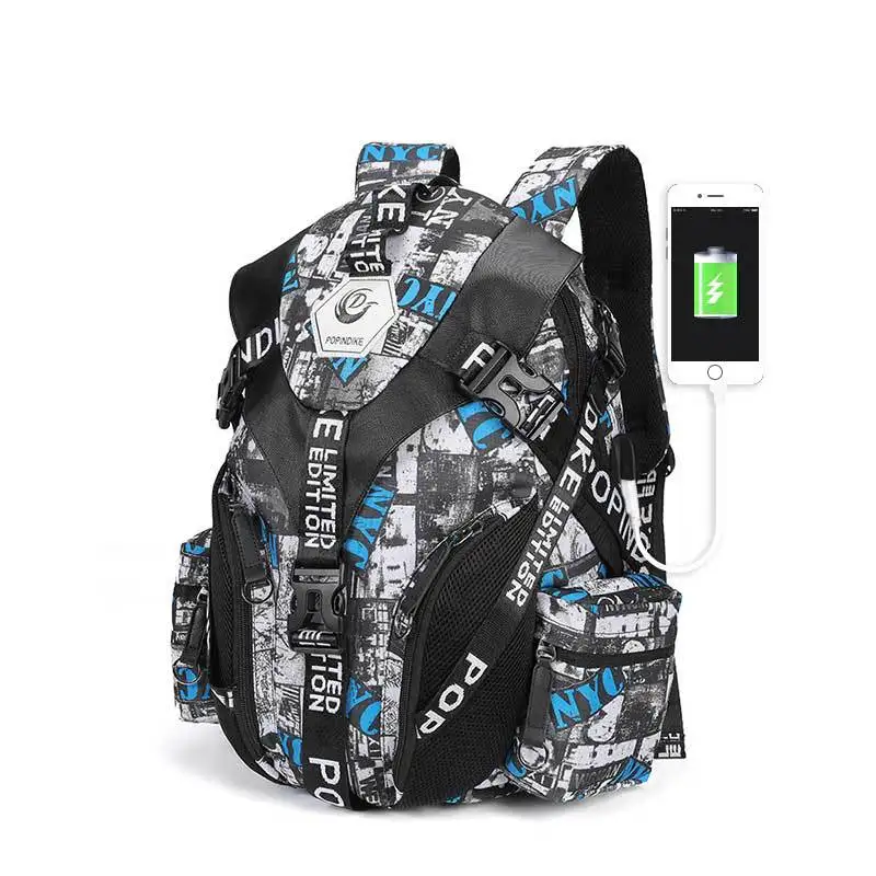 USB Charging Men Backpack New Waterproof Schoolbag For Middle School Students Casual Print Travel Bag Laptop Rucksack