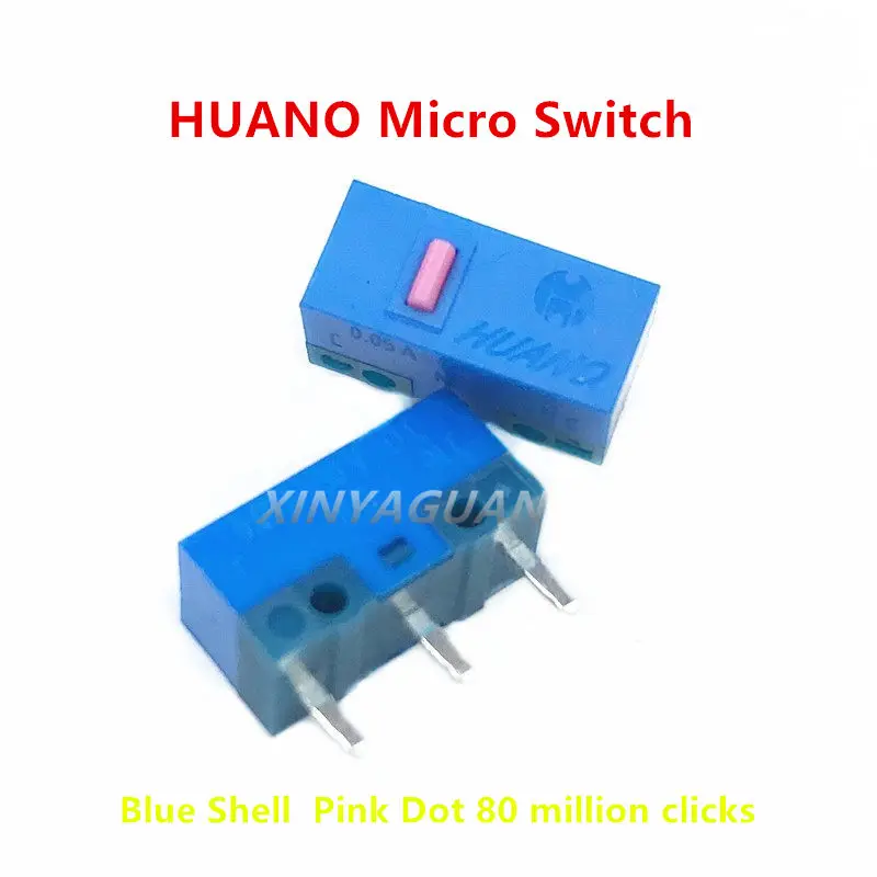 100Pcs New Original HUANO Mouse Micro Switch blue shell powde point 80 million times 0.78N computer mouse 3pins button switch