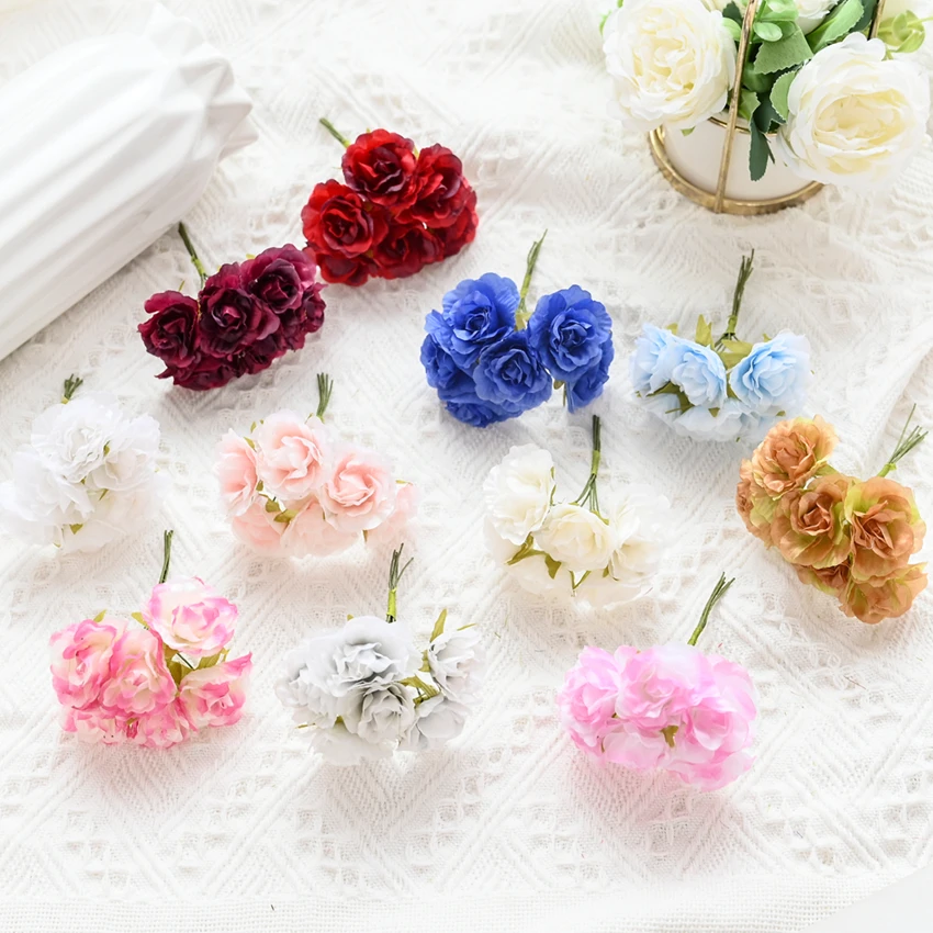 18PCS Artificial Flowers Mini Silk Bouquet Wedding Decorative DIY Wreath Christmas Decoration Vase for Home Garden Scrapbooking